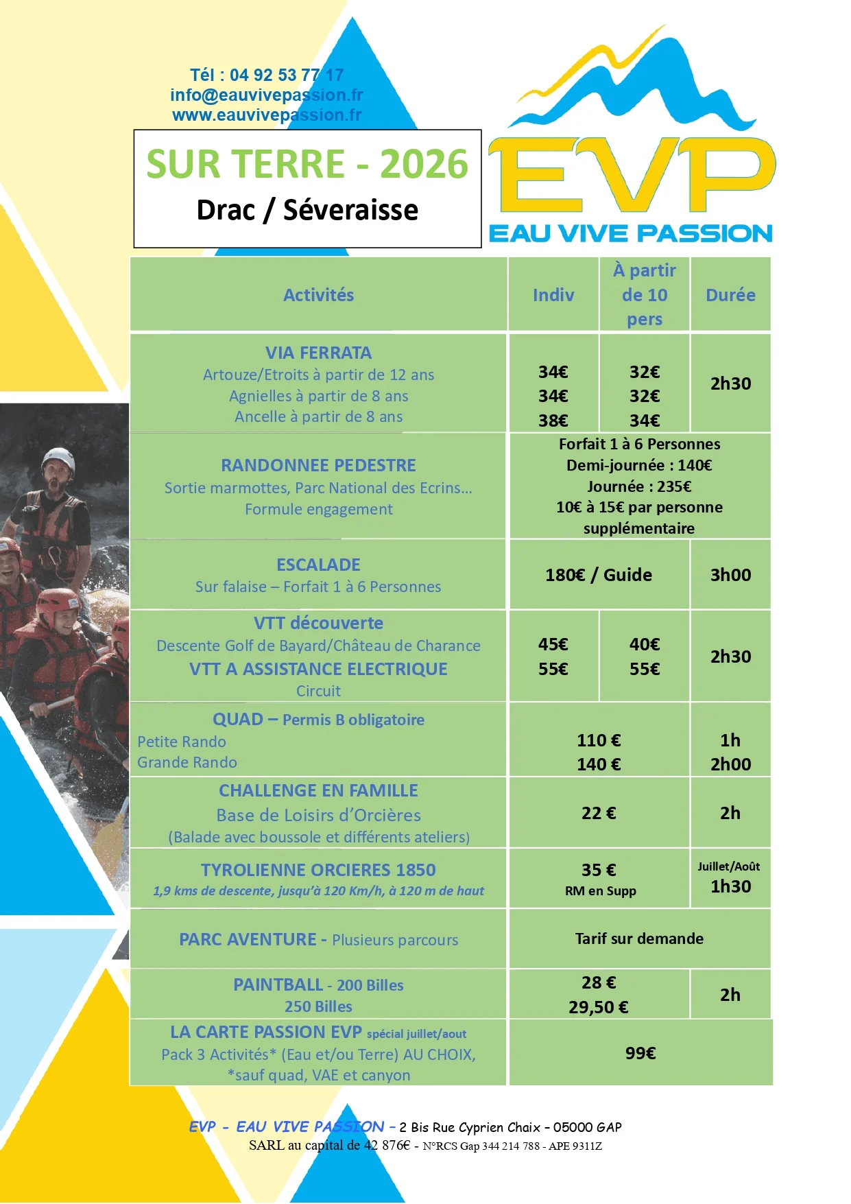 Tarifs 2026 EVP montagne Drac