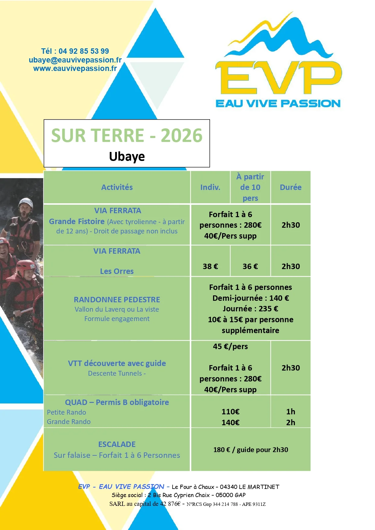 Tarifs 2026 EVP montagne Ubaye